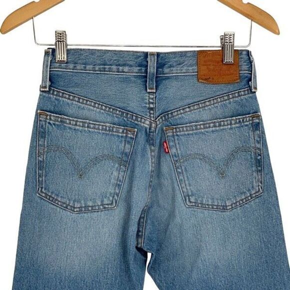 Levi's 501 Womens High Rise‎ Button Fly Distressed Skinny Denim Jeans Blue Sz 24 - Picture 7 of 14